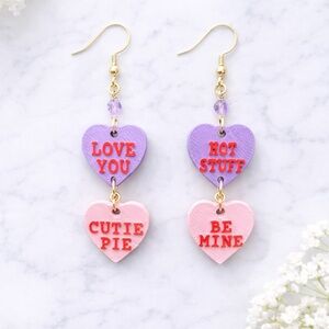 Conversation Heart Earrings in Purple & Pink